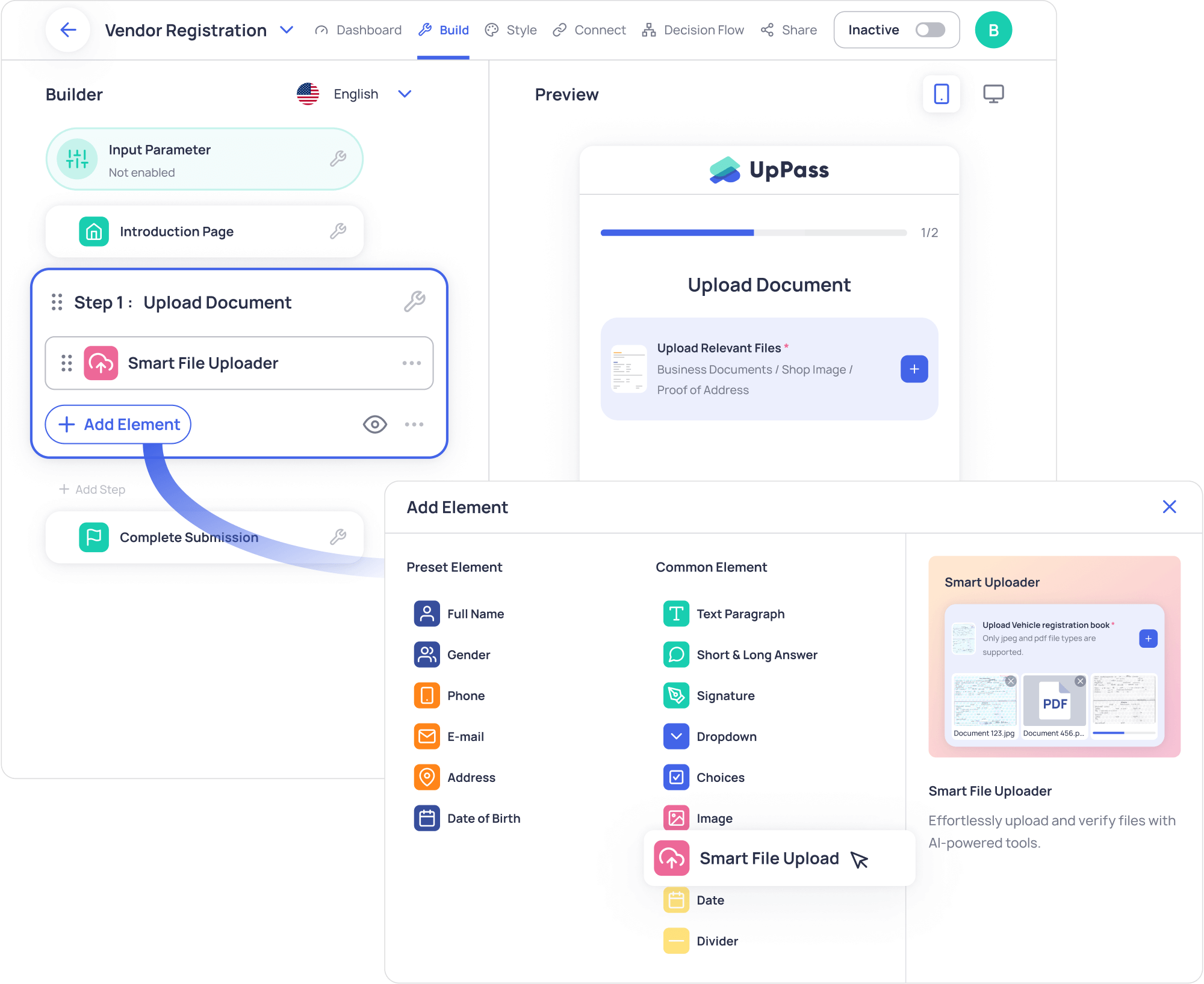 Add UpPass Smart Online File Uploader Element